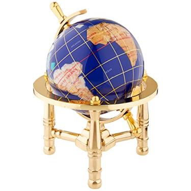 Imagem de Unique Art Globo Mundial de Pedra Preciosa com Tripé Dourado com Mini Mesa de Lapis Oceano de 15 cm