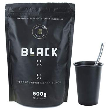 Imagem de KIT COPO DE TERERÉ PRETO + BOMBA DE TERERÉ INOX + BLACK ERVA MATE 500G (Menta Black)