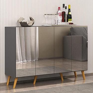 Imagem de Aparador Buffet 4 portas com Espelho e Pés Retrô Vegas Multimóveis Grafite/natural