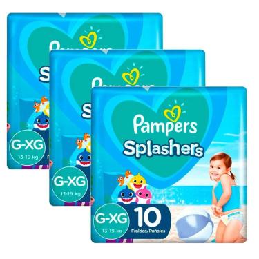 Imagem de Kit 3 Fraldas Descartáveis Pampers Splashers Piscina G/XG 10 Unidades