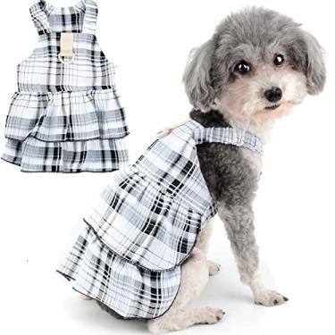 Imagem de Zunea Vestidos xadrez para cães pequenos meninas verão vestido de verão colete bonito vestido de princesa com anel em D roupas de cachorrinho saia tutu macio respirável feminino vestuário para animais