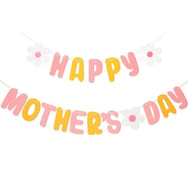 Imagem de Banner de feltro para o dia das mães, faixa de feliz dia das mães com flor, faixa de guirlanda para brunch de dia das mães, brunch,