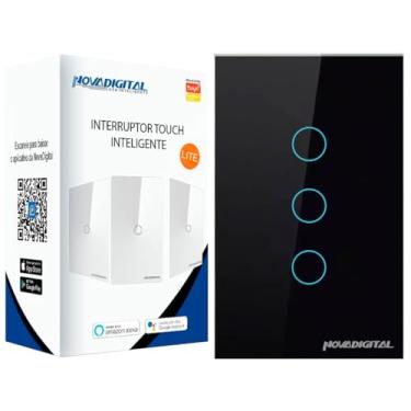 Imagem de Interruptor Smart Wifi Inteligente Touch Nova Digital 3 botões Lite BR 4x2 Preto