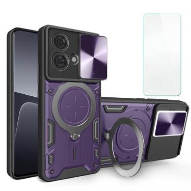 Imagem de Capa compatível com Motorola Moto G84 5G, compatível com Motorola Moto G84 5G [com protetor de tela de vidro temperado][PC rígido + silicone macio][suporte de anel transparente] JS-roxo