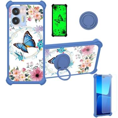 Imagem de jioeuinly Capa compatível com OUKITEL C36 C35 Capa de telefone [com protetor de tela de vidro temperado][suporte de anel] [efeito luminoso] YGL-LHD