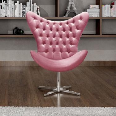 Imagem de Poltrona Alice Egg Capitonê Cadeira Botonê Giratória Recepção, Escritório Rosa