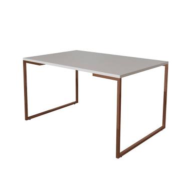 Imagem de Mesa de Jantar Industrial 6 Lugares Branca 140x90 Base Aço Cobre