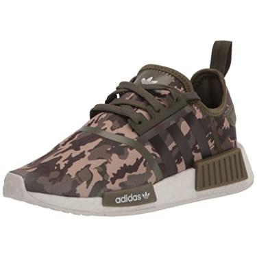 Imagem de adidas Originals Tênis infantil unissex NMD_r1, Strata verde-oliva/branco/verde-oliva, 4 Big Kid