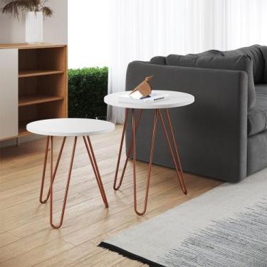 Imagem de Mesa de Canto Duo Lisboa Ferro Cobre Tampo Branco - CASA PRIME