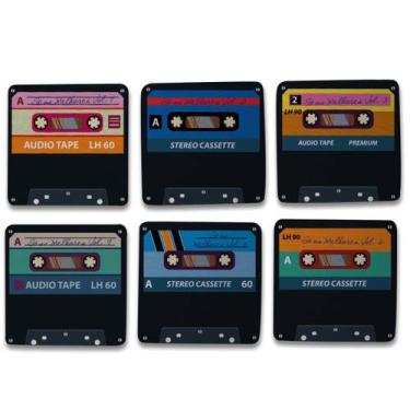 Imagem de Kit 6 Porta Copos Retrô Fita Cassete K7 Oficial Geek Vip, Preto