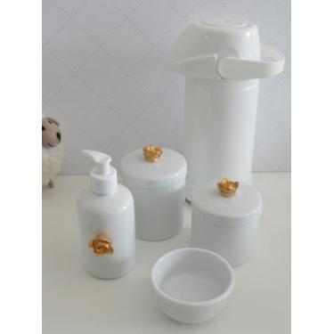 Imagem de Kit Higiene Bebê Porcelana Potes Gel Térmica K021 Flor - Ciranda Arte 