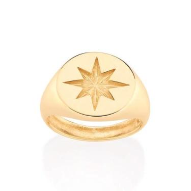 Imagem de Anel Masculino Rommanel Folheado Ouro Rosa Dos Ventos 513345, Dourado,