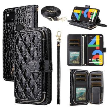 Imagem de Furiet Argyle Capa carteira para Google Pixel 4a 4G com tiracolo/alça de pulso Luxuosa bolsa de couro PU com zíper à prova de choque capa para celular Pixel4a Pixle a4 5.8 2020 mulheres homens preto