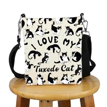 Imagem de G2TUP Bolsa Cat Lover I Love My Tuxedo Cat X, Bolsa Transversal Feminina com Estampa de Gato de Smoking, À Prova d'Água, 7.87 polegadas x 8.28 polegadas x 1 polegada