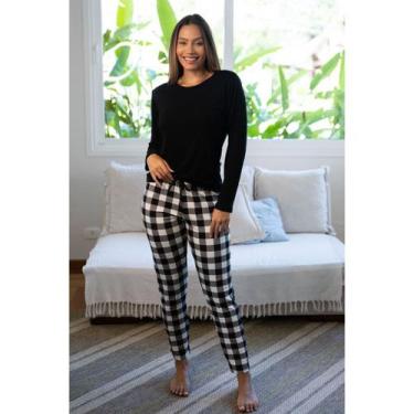 Imagem de Pijama Feminino Frio Manga Comprida Preto Xadrez - Empório do Algodão,