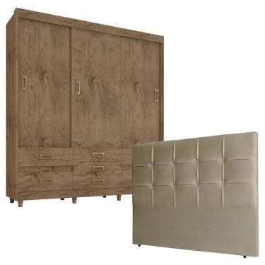 Imagem de Quarto de Casal Guarda Roupa 37020 Demolição com Cabeceira Luiza 160 cm Taupe – Araplac
