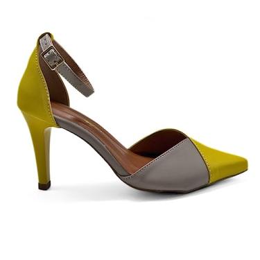Imagem de Scarpin Mozione Salto Alto 8cm Feminino Bicolor Com Fivela (Amarelo, BR, Adulto, Numérico, 40)