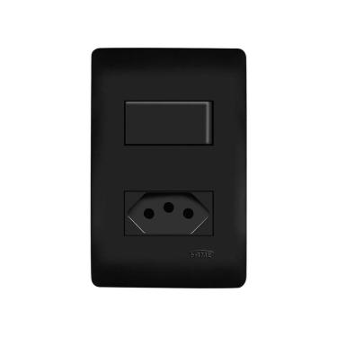 Imagem de Interruptor Simples E Tomada 2p+t 10a Fame Habitat Black Com Placa 4x2 Preto