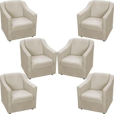 Imagem de Kit 6 Poltronas Mila Pé De Plástico Cromado - Bege Suede