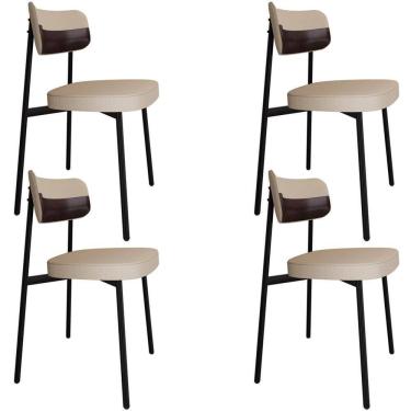 Imagem de Kit 04 Cadeiras Estofada Para Sala De Jantar Astrid Preto C01 Linho Areia Courino Café - Lyam Decor