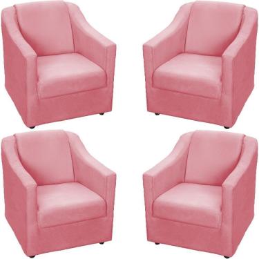Imagem de Kit 4 Poltronas Mila Pé De Plástico Cromado - Rosê Suede