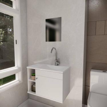 Imagem de Armário para Banheiro com Espelharia e Cuba Itália Branco