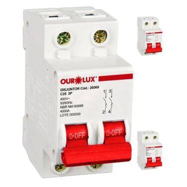 Imagem de 3 Disjuntores 2 Polos 25 Amperes 4ka Curva C Ourolux