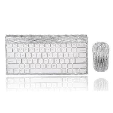 Imagem de Teclado e mouse sem fio, com strass de cristal deslumbrante, USB fino, sem fio, teclado numérico, compatível com iMac Mac, PC, laptop, tablet, computador, Windows - branco prateado
