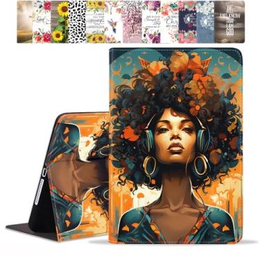 Imagem de POIUYTREW Capa para iPad Mini 6 2021, capa fólio de couro PU com suporte e hibernação automática para iPad Mini 6ª geração 8,3 polegadas, mulher afro-americana
