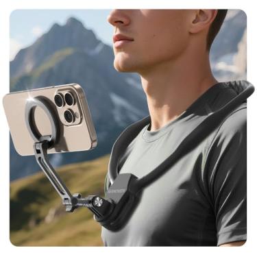 Imagem de Suporte magnético de pescoço para celular, suporte de pescoço para gravação, mãos livres, suporte de celular POV/Vlog para celular, Android, GoPro, DJI, iPhone 16, 15, 14, 13, 12 seires, conteúdo