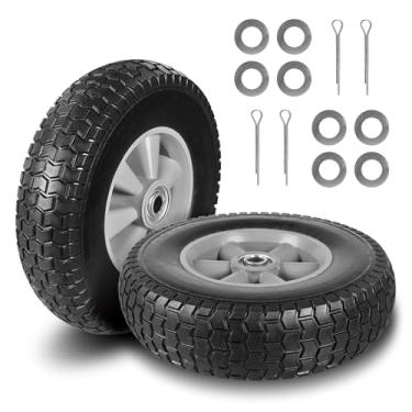 Imagem de Jack Boss Rodas de pneu de borracha de soild de 25,4 cm x 6,3 cm, livre para carrinhos de jardim, furo de eixo de 1,5 cm, cubo deslocado de 5,3 cm para caminhão de mão, carrinho de gorila