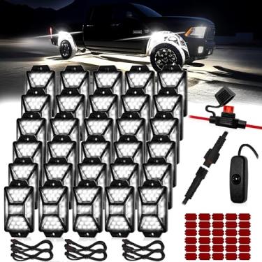Imagem de Kit de luzes de rocha de LED branco puro de 30 cápsulas com chicote de fiação de interruptor, 6500K 810 LEDs luzes brilhantes para caminhões, luz de brilho à prova d'água para carro, Jeep off-road