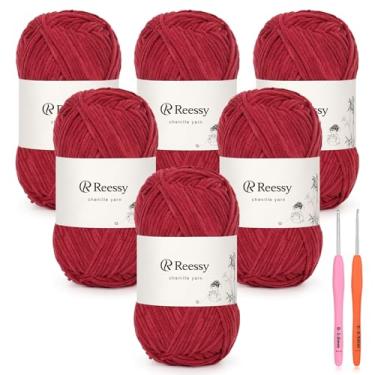Imagem de Reessy Fio de chenille skinny para crochê - pacote com 6 de 50 g - fio de chenille macio e fofo - pesos para bebês, fio de crochê ideal para cobertores de bebê, brinquedos de pelúcia e vestíveis