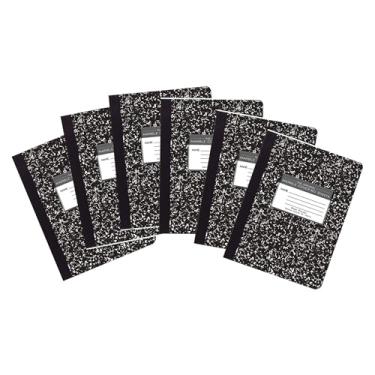 Imagem de Roaring Spring Cadernos de composição, pacote com 6, 24,8 x 19,7 cm, pautado largo, 60 folhas, papel branco de 6,8 kg, capas de mármore preto para quadro rígido