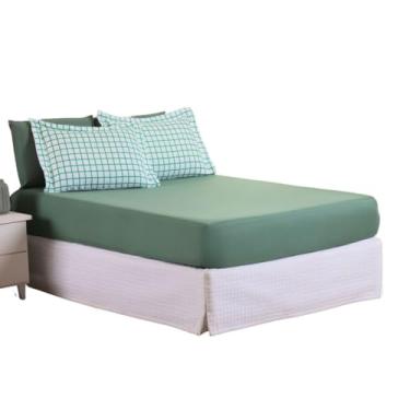 Imagem de Kit Jogo Lençol Roupa Cama Casal Queen 5 Peças Elastico Fronha 200 Fios Toque Seda Basico Simples Harmonia Verde