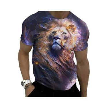 Imagem de Camiseta Masculina Plus Size com Estampa 3D de Leão - Respirável e Lev