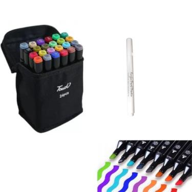 Imagem de Canetinha Para Colorir Desenho + Caneta Branca Acrilica Pontas Dupla Marcador Colorir Permanente Estojo Canetas Touch Pintar (24)