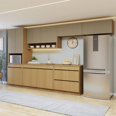 Imagem de Cozinha Completa Modulada 6 Peças 11 Portas 5 Gavetas com Rodapé 100% MDF Carvalho/Greige