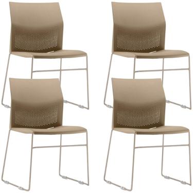 Imagem de Kit 04 Cadeiras Empilhável Fixa Link F02 Base Aço Nude - Lyam Decor