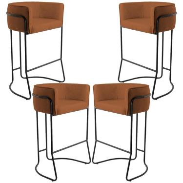 Imagem de Kit 04 Banquetas Decorativas Fixa Base de Aço Preto Betina D02 Veludo Telha C-262 - Lyam Decor