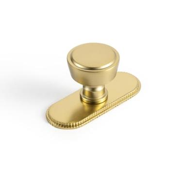 Imagem de Goo-Ki Puxadores de gaveta de armário de bronze champanhe com placa traseira ou espaçador, ferragens de cozinha de liga de zinco - pacote com 6 alças de puxar com orifício único/barra de parafuso