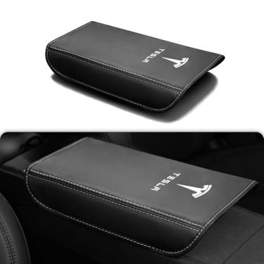Imagem de Polwlamks Capa de apoio de braço para console central para modelo Y Juniper/Modelo 3 Highland, protetor de braço de almofada de couro macio compatível com o novo Tesla Refresh Model Y (2025-2026