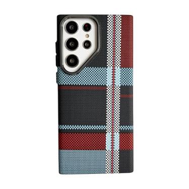 Imagem de JIAONASHIJIA Capa para Samsung Galaxy S23 Ultrafina, leve, antiamarelamento, proteção contra quedas atualizada, estilo minimalista, ímã forte embutido. Xadrez azul