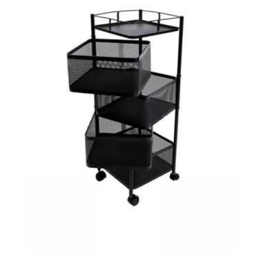 Imagem de Gaveteiro Multiuso Giratório Carrinho Organizador Fruteira com Rodinhas Preto