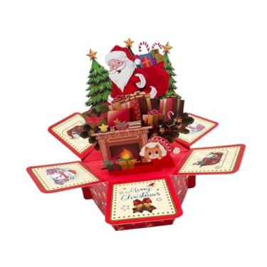 Imagem de Fenteer Cartão de Natal 3D Popup Cartão de Saudações Presente Tema Papai Noel Decoração Festiva de Natal para Parentes e Amigos de Ano Novo
