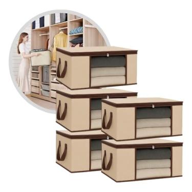 Imagem de VB HOME ORGANIZADORES, Kit 5 Organizadores Anti Mofo Edredom Toalhas Roupas De Cama Travesseiros Multiuso Tnt 45x45x20 Bege