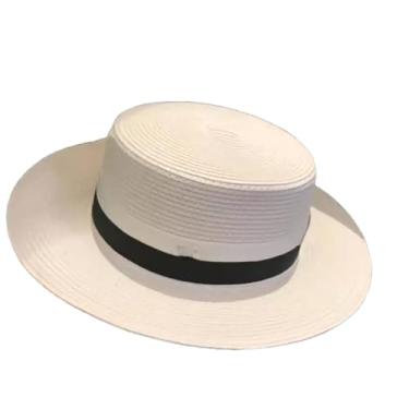 Imagem de Chapéu masculino Panamá retrô de palha para viagem, guarda-sol, fita fedora, clássico, chapéu para uso ao ar livre, liso, branco, 56-58 cm, tamanho adulto