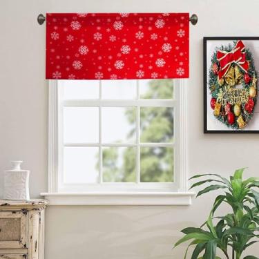 Imagem de Ladity Elegante saia de floco de neve para decoração de janelas, 106 x 45 cm, decoração festiva de inverno, com bolso para varão, tratamento de janela para sala de estar e quarto, decoração de Natal