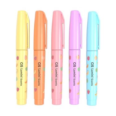 Imagem de Marca Texto CIS Lumini Mini Scents - Pastel, Estojo com 5 unidades (Amarelo, Rosa, Lilás, Laranja e Verde)
