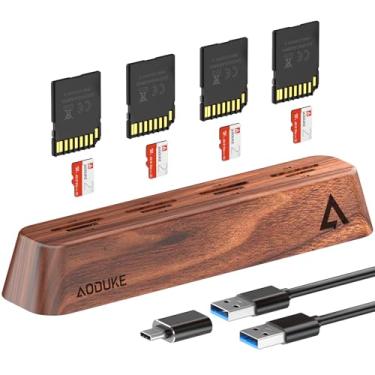 Imagem de AODUKE Leitor de cartão SD USB 3.0 de 8 portas, design de madeira de nogueira de dados de 5 Gbps, suporte simultâneo para leitura e gravação de cartão micro SD/TF3.0 e SD3.0 (compatível com cartão
